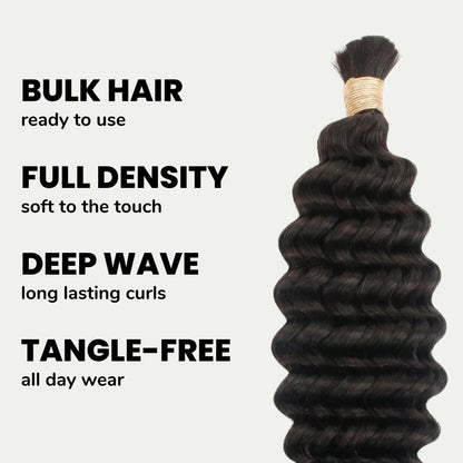 Natural 1B Deep Wave Bulk Braiding Hair