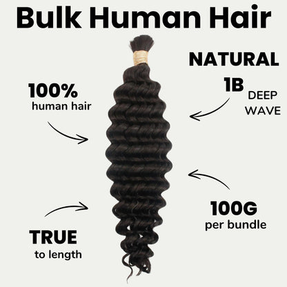 Natural 1B Deep Wave Bulk Braiding Hair