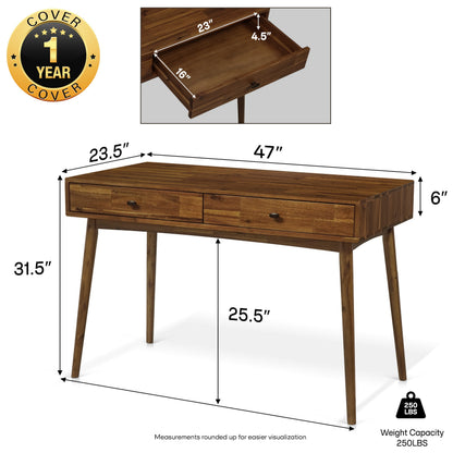Acacia Lagom 48" Solid Wood Work Desk with Drawers for Functional Home Office