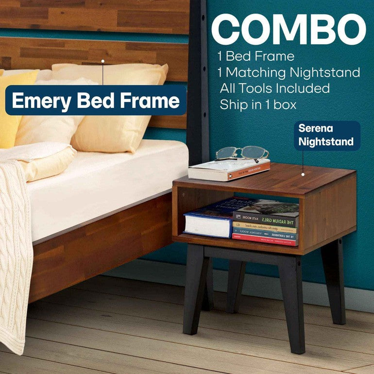 Emery Solid Wood Bed Frame & Nightstand Furniture Bundle