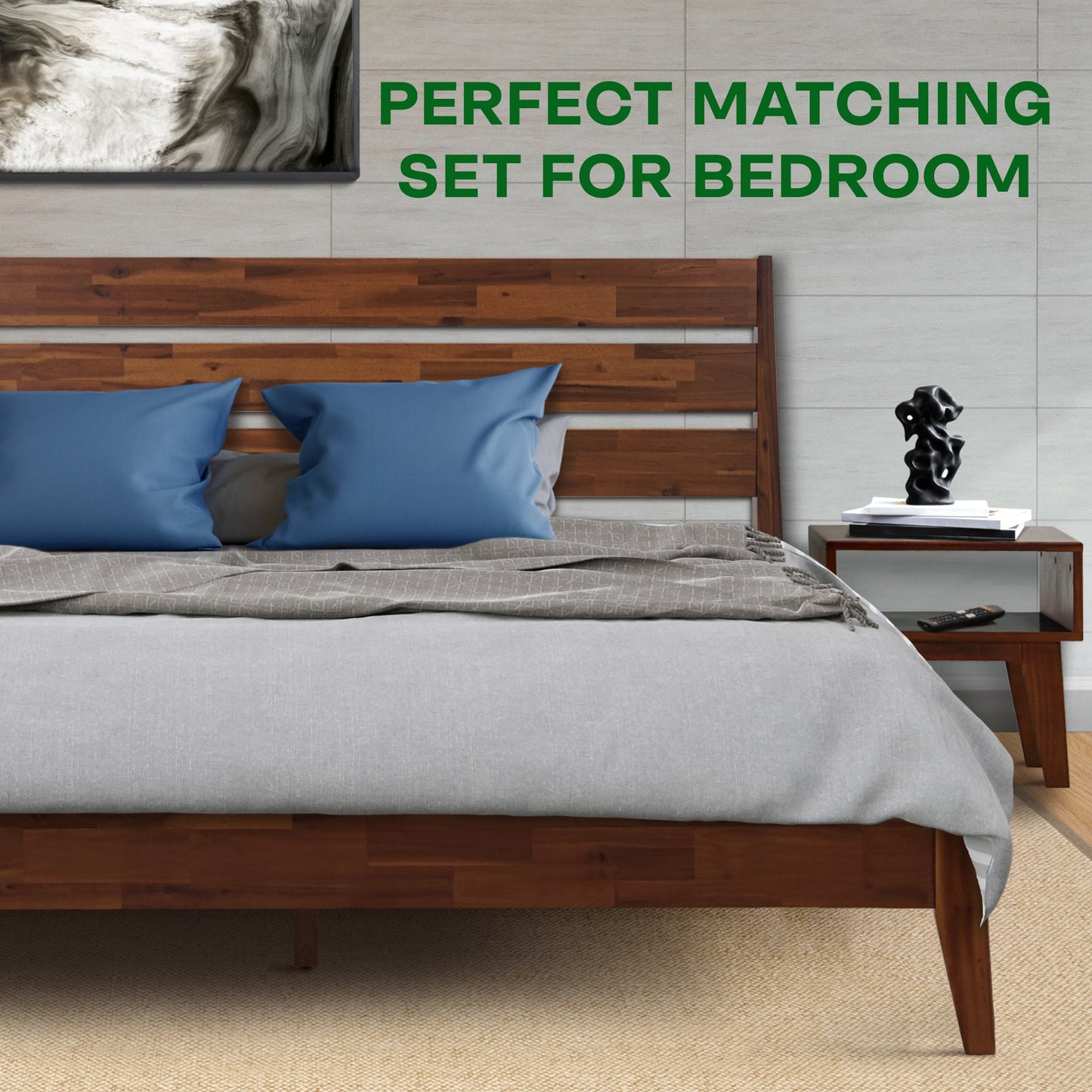 Emery Solid Wood Bed Frame & Nightstand Furniture Bundle
