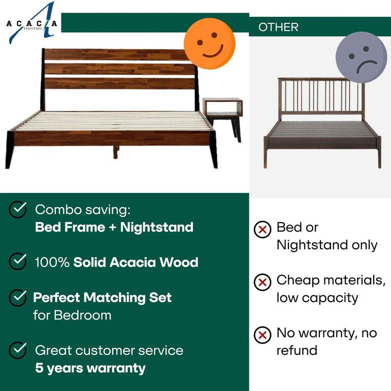 Emery Solid Wood Bed Frame & Nightstand Furniture Bundle