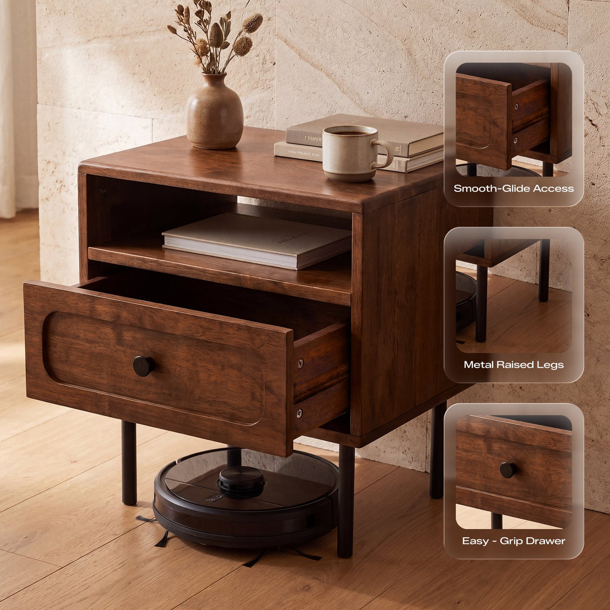 Savana Solid Wood Single-Drawer Nightstand