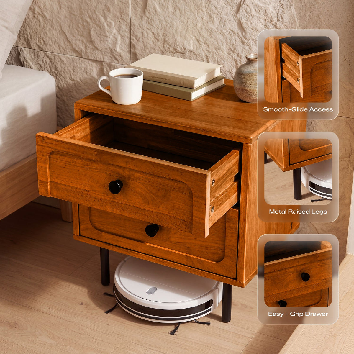 Savana Solid Wood 2-Drawer Nightstand