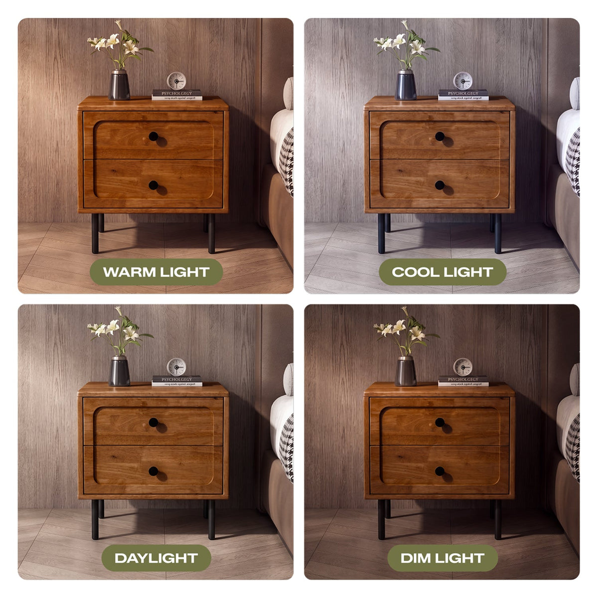 Savana Solid Wood 2-Drawer Nightstand