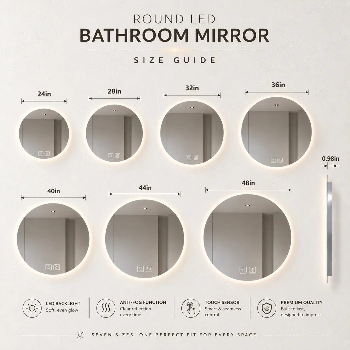Round Backlit LED BATHROOMS Vanity  Mirrors With Dimmable Lights