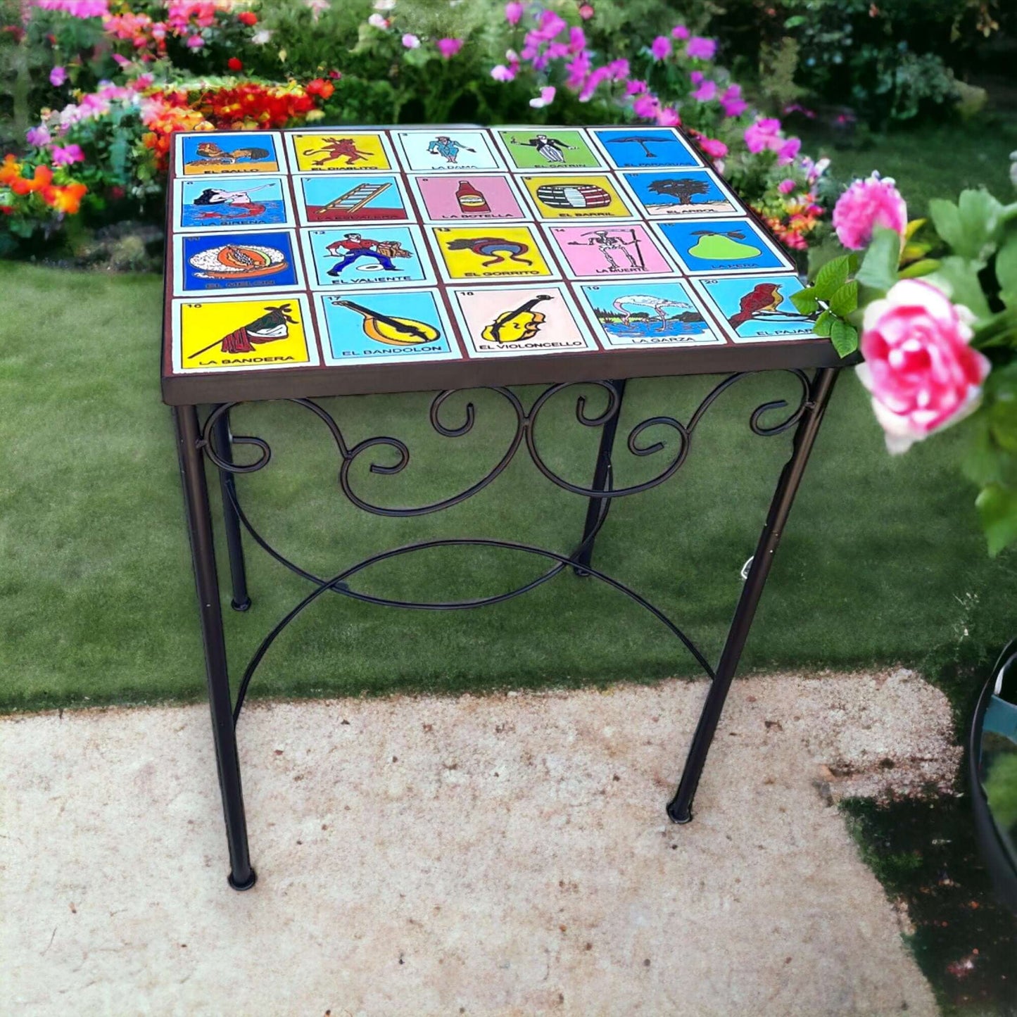 Handmade Accent Tile End Table | Talavera Lotería Tiles