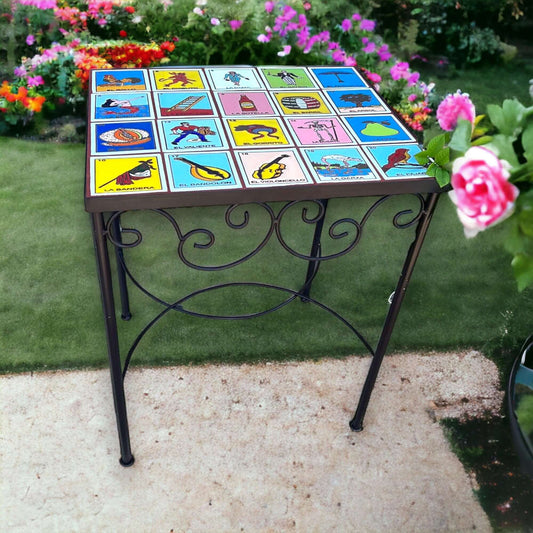 Handmade Accent Tile End Table | Talavera Lotería Tiles