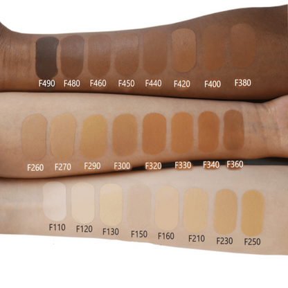 Color swatches of foundation shades on a white background