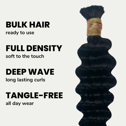 #1 Jet Black, Deep Wave Bulk Braiding Hair
