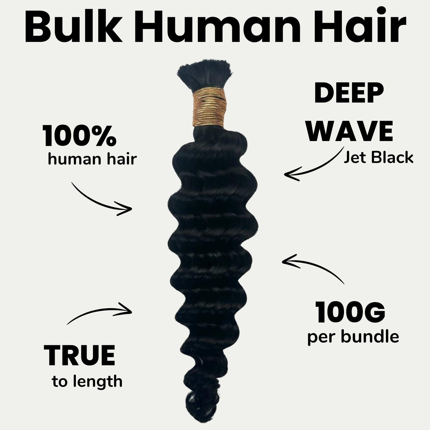 #1 Jet Black, Deep Wave Bulk Braiding Hair