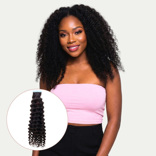 Textured Curly 100% Human Hair Tape In Extensions