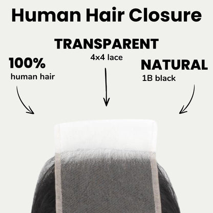 Textured Curly 4x4 Transparent Lace Human Hair Closure