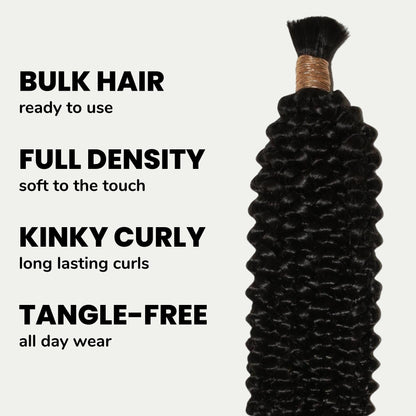 Natural 1B Textured Curly Bulk Braiding Hair