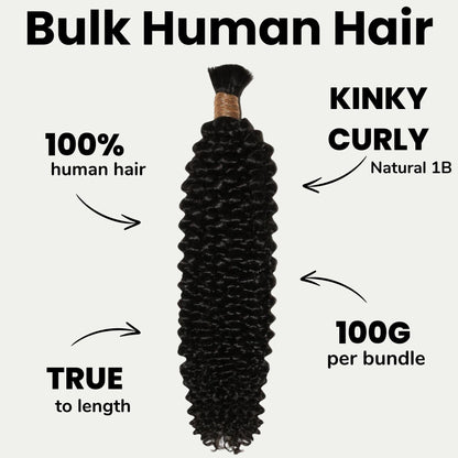 Natural 1B Textured Curly Bulk Braiding Hair