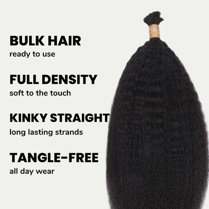 Natural 1B Textured Straight Bulk Braiding Hair