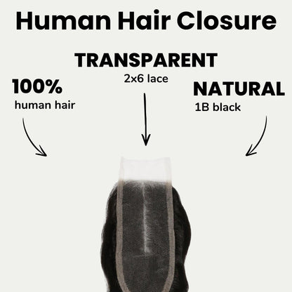 Loose Wave 2x6 Transparent Lace Human Hair Closure