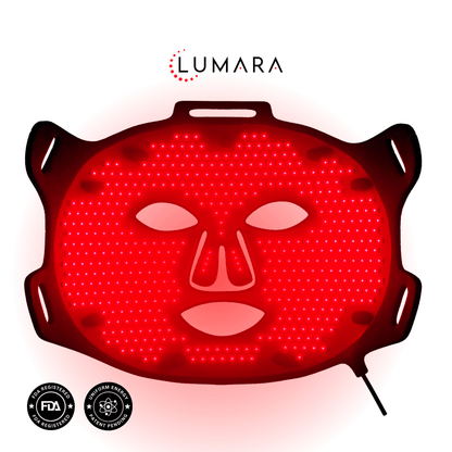 Red light therapy mask on white background
