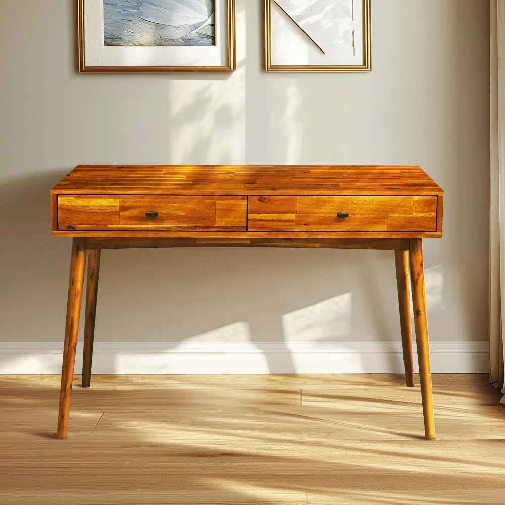 Acacia Lagom 48" Solid Wood Work Desk with Drawers for Functional Home Office