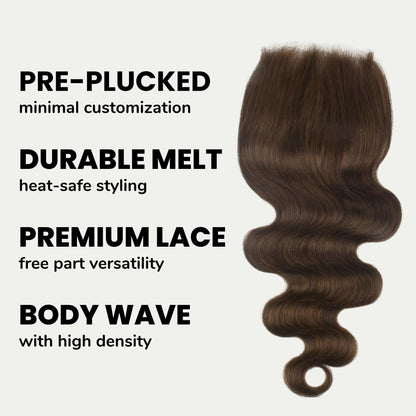 #4 Medium Brown Body Wave 5x5 HD Lace Closure