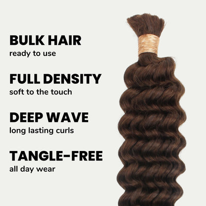 #4 Medium Brown Deep Wave Bulk Braiding Hair