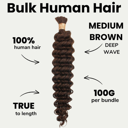 #4 Medium Brown Deep Wave Bulk Braiding Hair