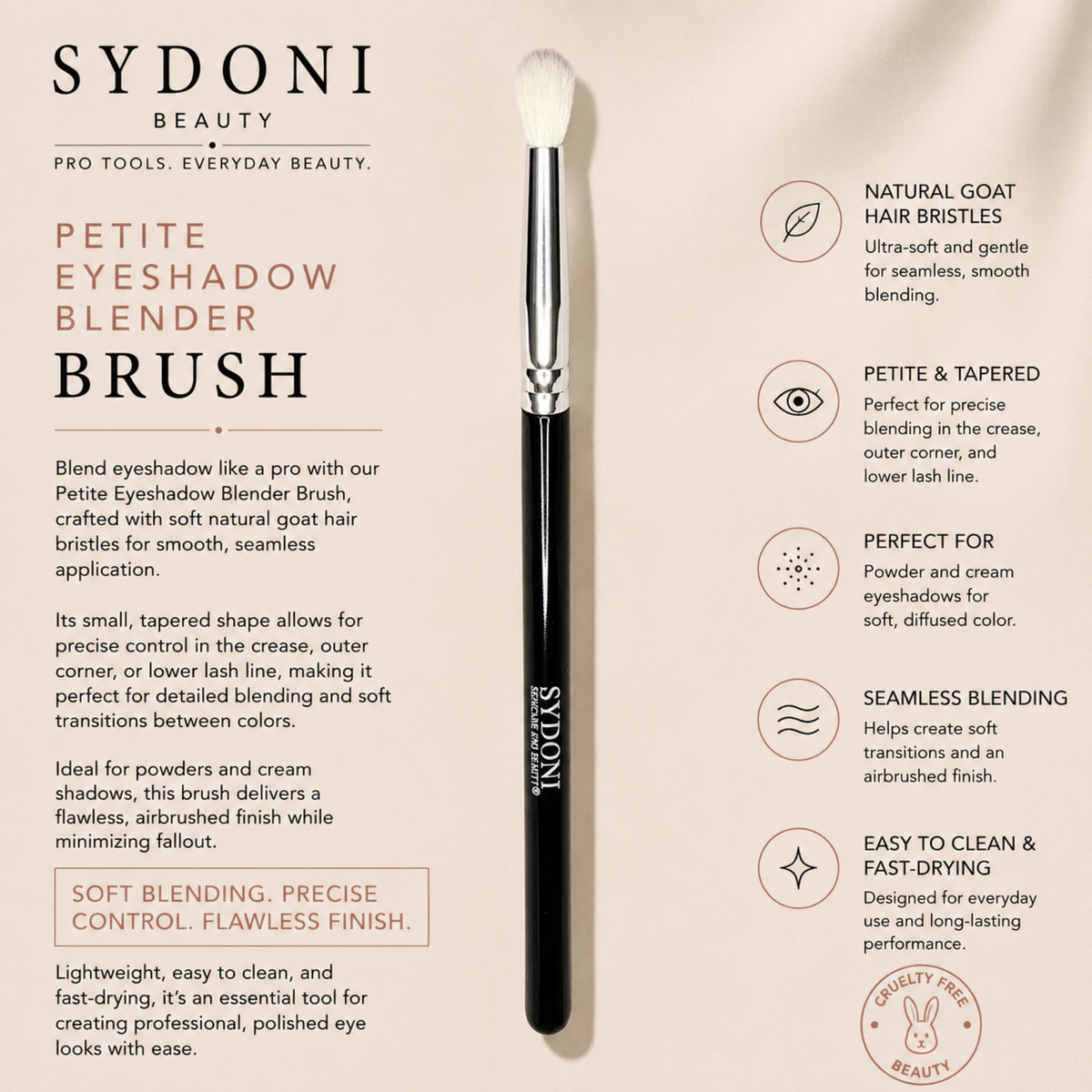 SYDONI PETITE EYESHADOW BLENDER BRUSH -Goat Hair Bristles