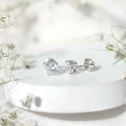 IGI Certified 2 Carat Round Lab Grown Diamond Stud Earrings with Screw Backs