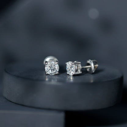 IGI Certified 2 Carat Round Lab Grown Diamond Stud Earrings with Screw Backs