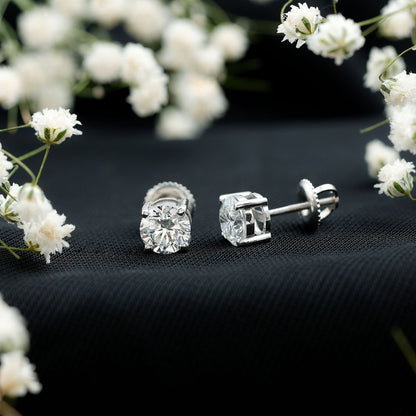 IGI Certified 2 Carat Round Lab Grown Diamond Stud Earrings with Screw Backs