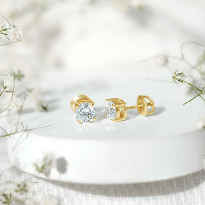 IGI Certified 2 Carat Round Lab Grown Diamond Stud Earrings with Screw Backs