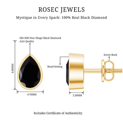 Natural 1.15 Carat Black Diamond Stud Earrings with Bezel Set