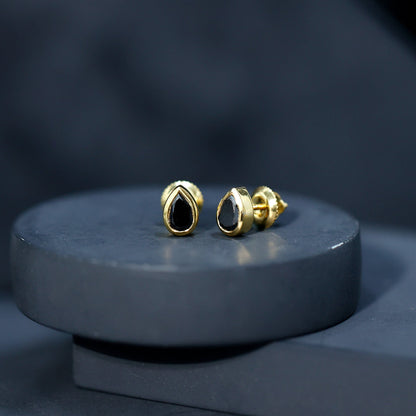 Natural 1.15 Carat Black Diamond Stud Earrings with Bezel Set