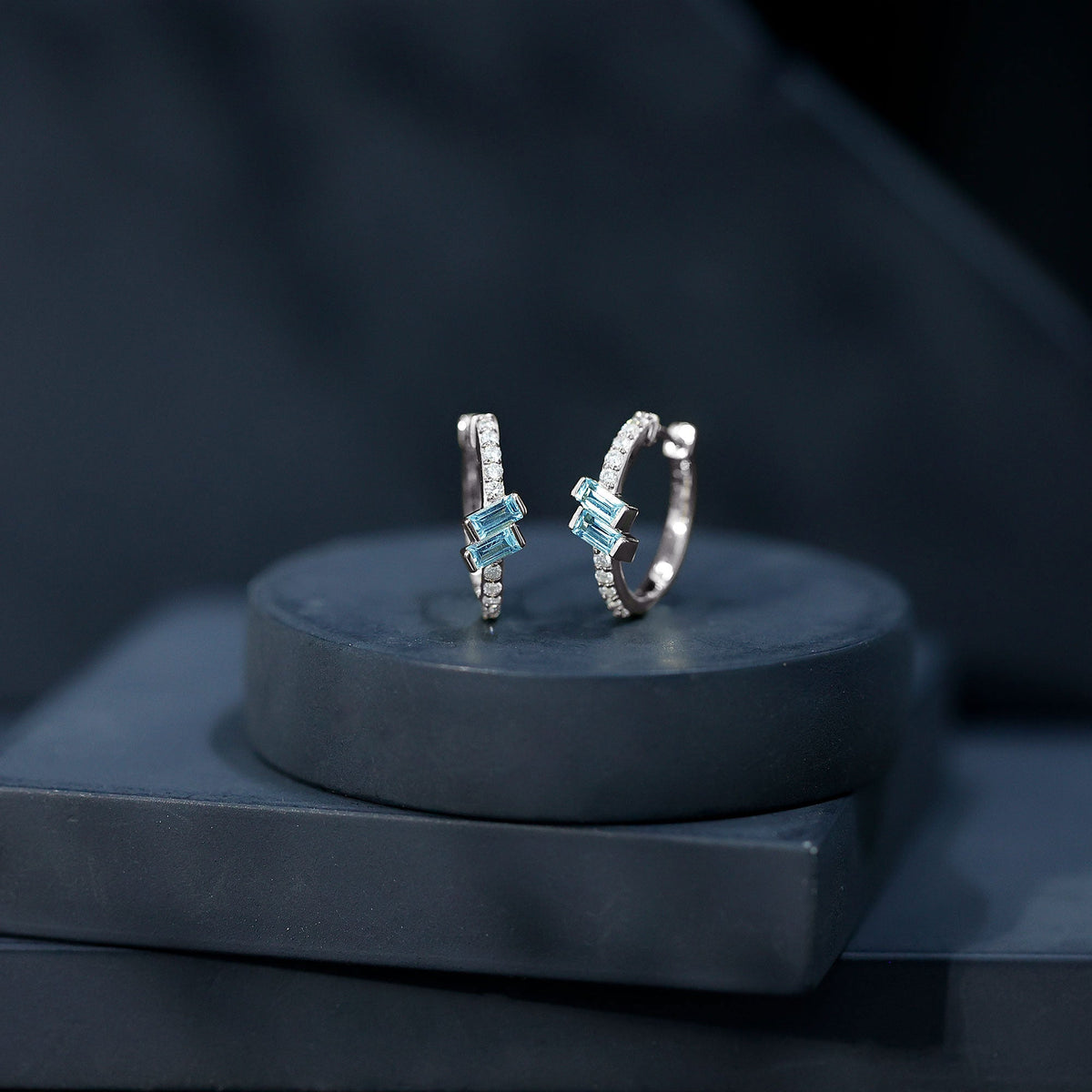 Natural Half Carat Aquamarine Hoop Earrings with Lab Diamond