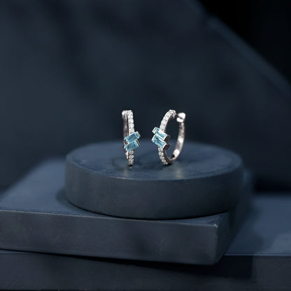Natural Half Carat Aquamarine Hoop Earrings with Lab Diamond