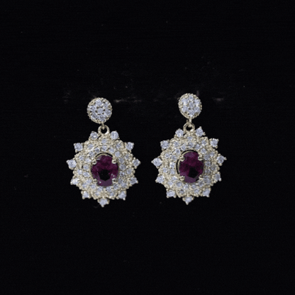 Real 0.8 Carat Rhodolite Drop Earrings with Lab Diamond for Women