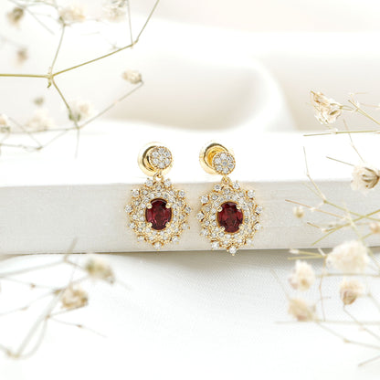 Real 0.8 Carat Rhodolite Drop Earrings with Lab Diamond for Women