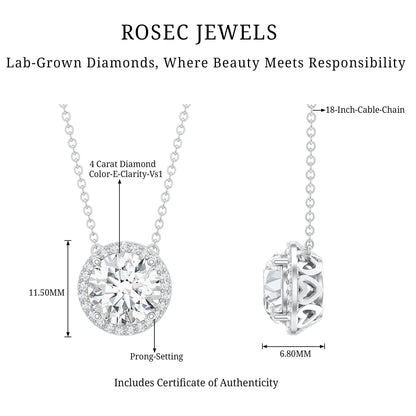 IGI Certified 4 Carat Round Lab Grown Diamond Statement Necklace