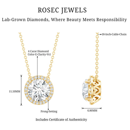 IGI Certified 4 Carat Round Lab Grown Diamond Statement Necklace