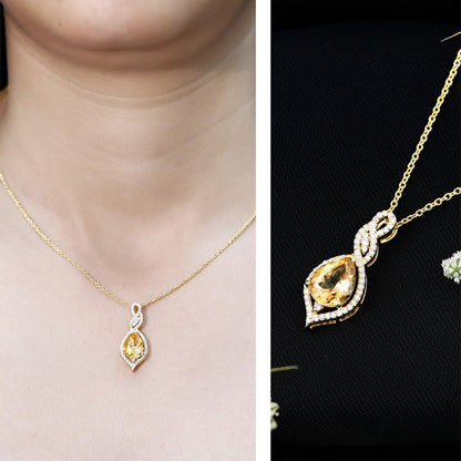 Natural 1.75 Carat Citrine Teardrop Bridal Necklace with Diamond