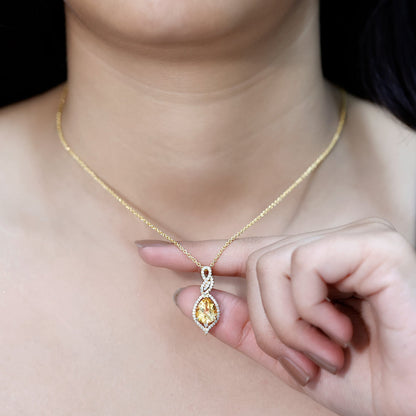 Natural 1.75 Carat Citrine Teardrop Bridal Necklace with Diamond