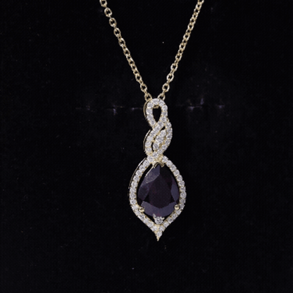 2.5 Carat Pear Shaped Rhodolite Diamond Wedding Necklace for Bride