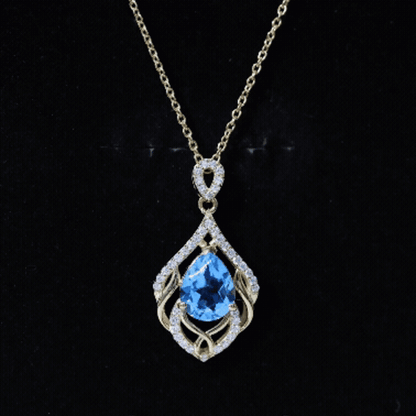 2.2 Carat Swiss Blue Topaz Designer Wedding Necklace with Lab Diamond