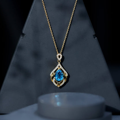 2.2 Carat Swiss Blue Topaz Designer Wedding Necklace with Lab Diamond