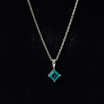 Princess Cut Lab Grown Emerald Solitaire Pendant Necklace with Chain