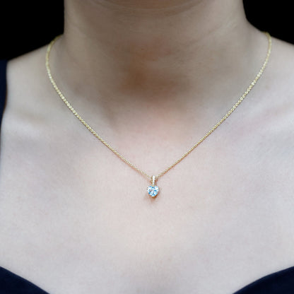 1 Carat Sky Blue Topaz Heart Pendant Necklace with Diamond