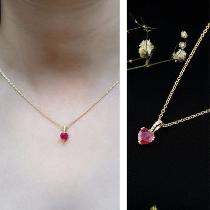 Natural 1 Carat Ruby Heart Necklace with Diamond Bail