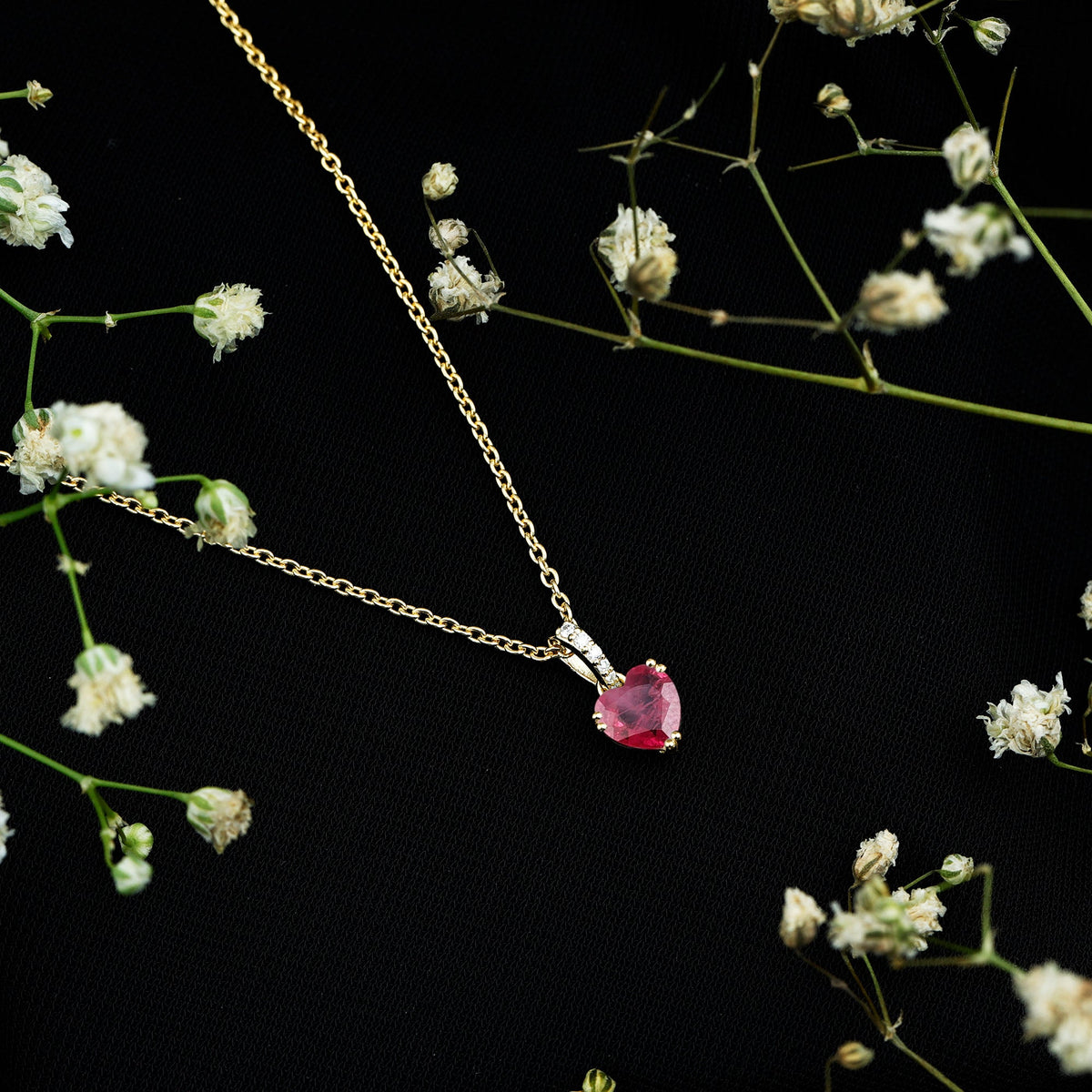 Natural 1 Carat Ruby Heart Necklace with Diamond Bail