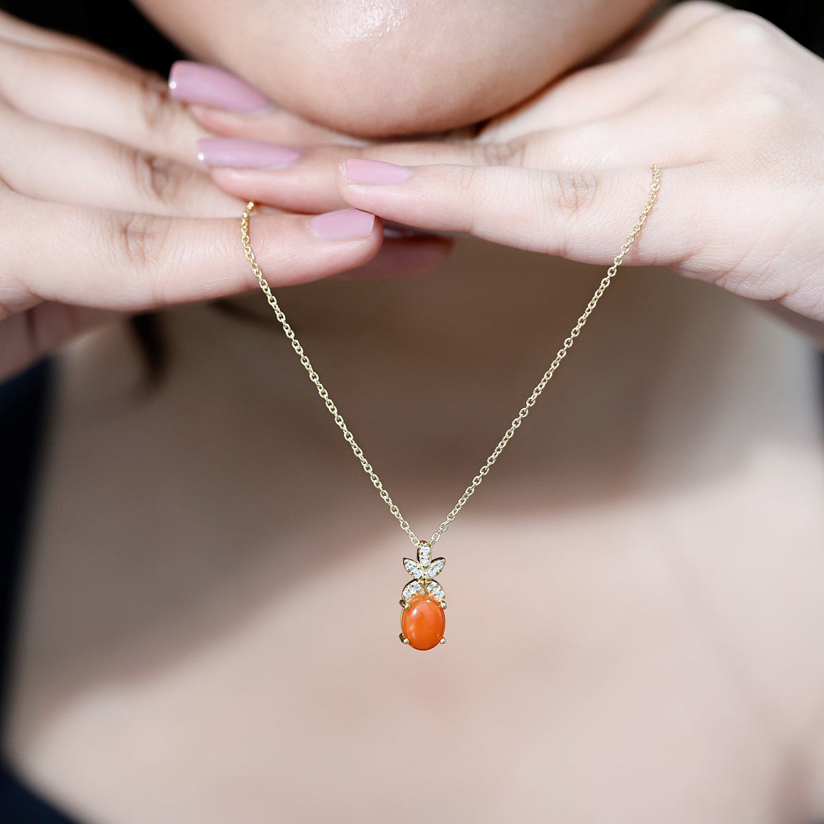 Certified 2.2 Carat Fire Opal Pendant Necklace with Diamond Flower