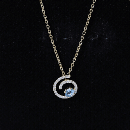 Genuine Sky Blue Topaz and Diamond Swirl Necklace with Silver Chain